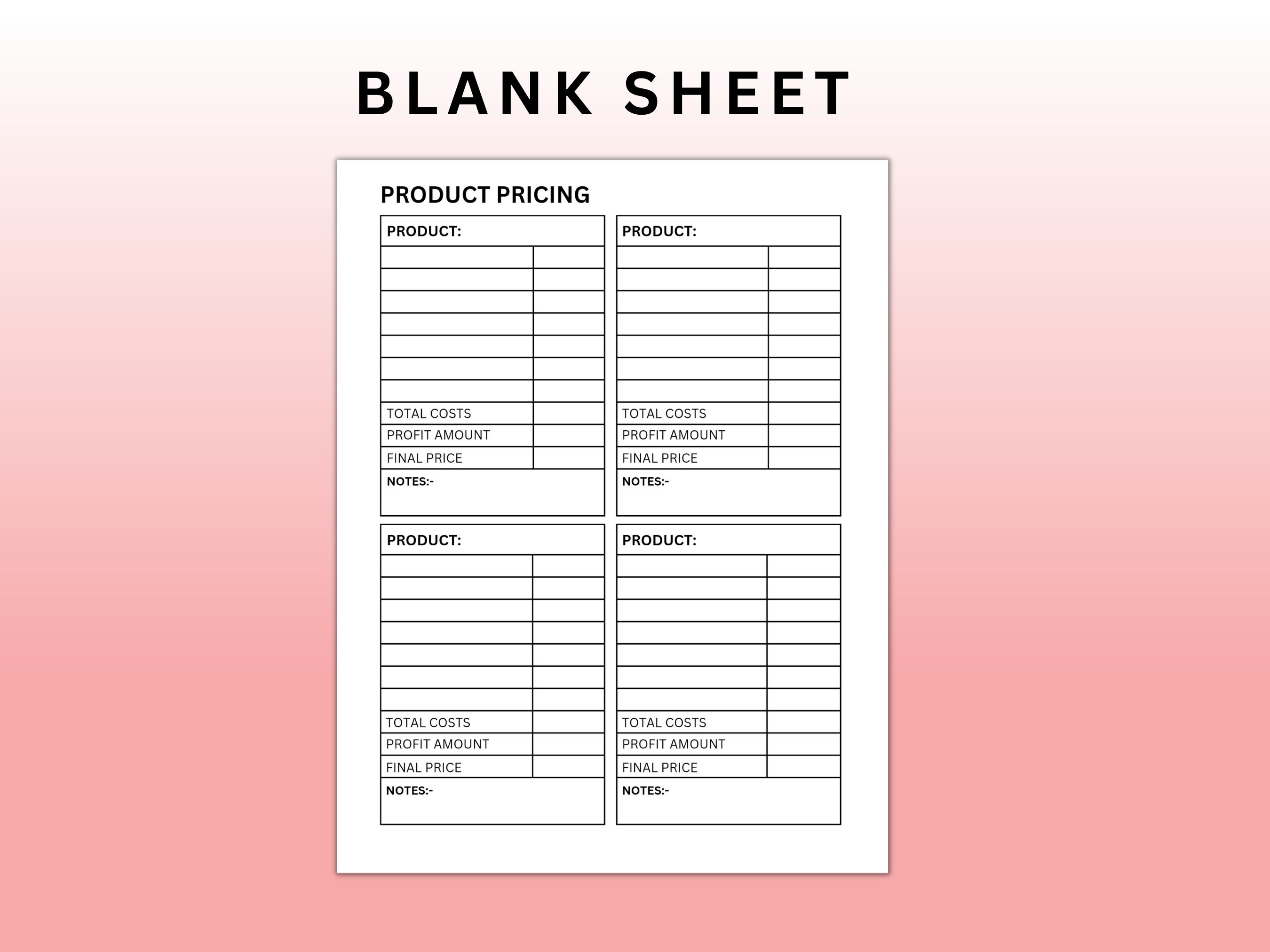 Product Pricing Printable Bundle, Product Price Calculator, Business ...