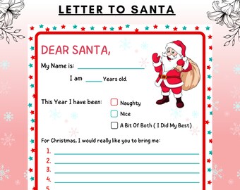 Kids Letter to Santa Template | Printable Christmas Wish List (PDF)