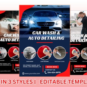 Car Wash Flyer Template, Car Detailing Flyer, Auto Detailing, Automotive Services Flyer, 3 Unique Editable Car Wash Templates (Updated)