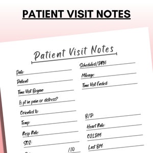 Notatki z wizyt pacjentów do wydrukowania - Notatnik dla pielęgniarek hospicyjnych, dziennik oceny pielęgniarskiej, dokumentacja pacjenta, natychmiastowe pobieranie pliku PDF w formacie A4