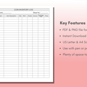 Coin Inventory Log, Coin Collection Log (US Letter, A4) (digital ...