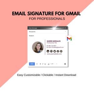 Email signature template for gmail,  Gmail Signature Template, Professional email signature, Clickable email signature, Instant download
