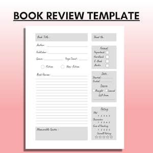 Book Review Template, Book Report Template, Reading diary, Bookish Template, Book Review Format | Printable, Letter/ A4 size