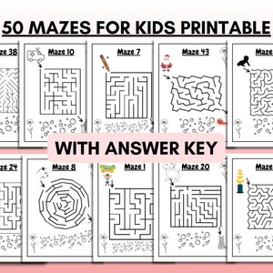 Mazes For Kids, An Amazing Fun Maze Activity  Printable for Kids Ages 4 - 8 (50 Mazes, Easy to Challenging) Instant PDF Download Letter & A4
