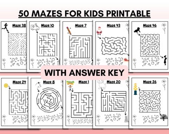 Mazes for Kids, Kids Puzzle Maze Game Challenge, Tracing Games 50 Fun Pages (PDF Download)