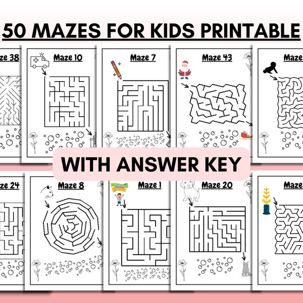 Mazes For Kids, An Amazing Fun Maze Activity  Printable for Kids Ages 4 - 8 (50 Mazes, Easy to Challenging) Instant PDF Download Letter & A4