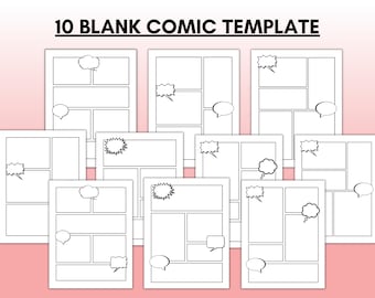 Blank Comic Book Template, Comic Book Strip Template, Empty Comic Panels | Printable, 10 sheets, Letter and A4 Size