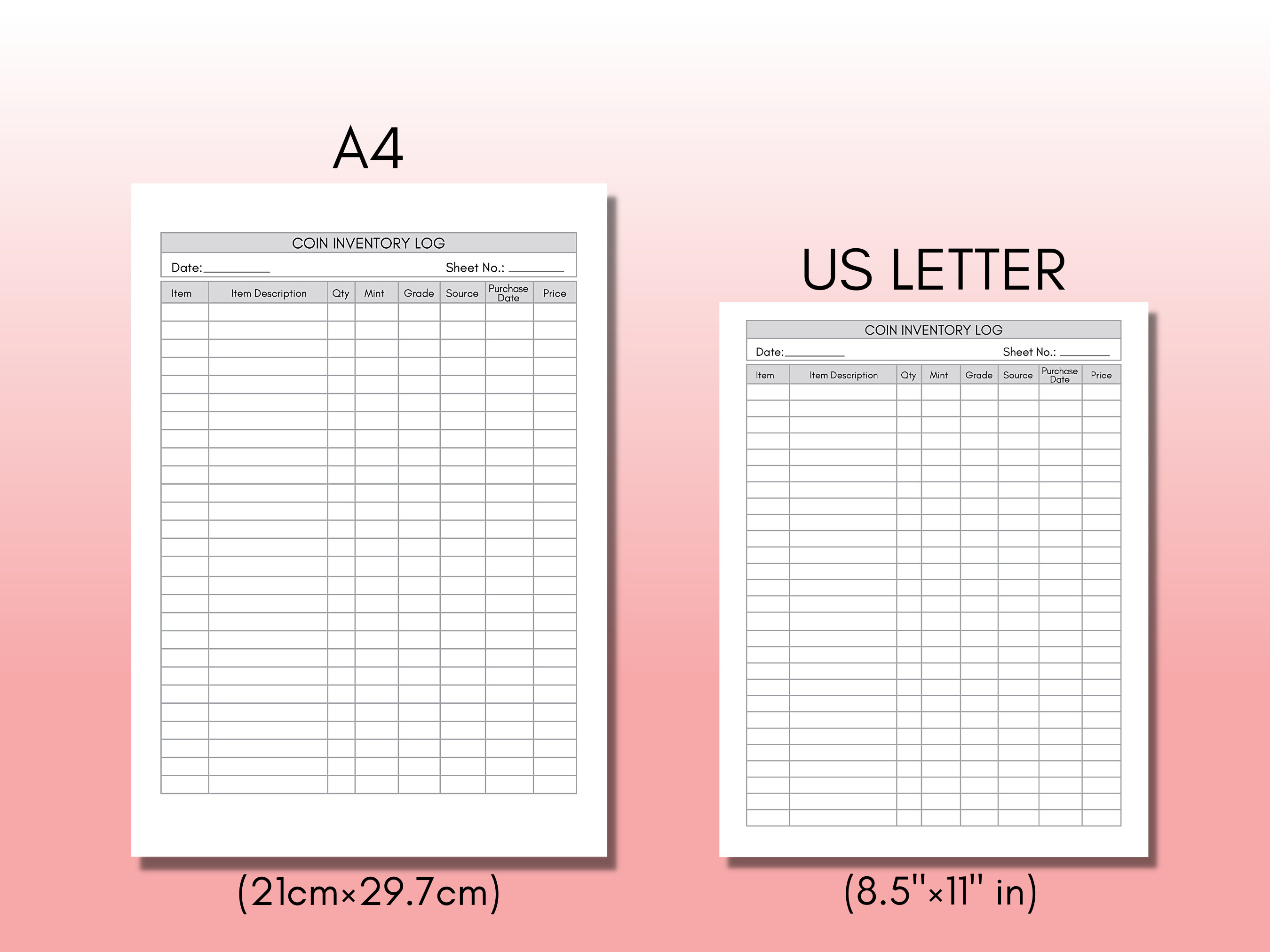 Coin Inventory Log, Coin Collection Log (US Letter, A4) (digital ...
