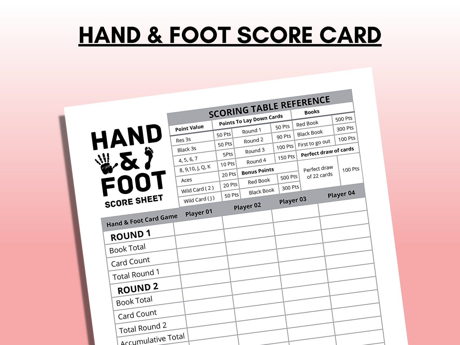 Hand And Foot Score Sheet Hand And Foot Score Card Hand And Foot