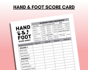 Hand And Foot Score Sheet,  Hand And Foot Score Card, Hand And Foot Score Pads Printable - Instant PDF &  PNG Download A4