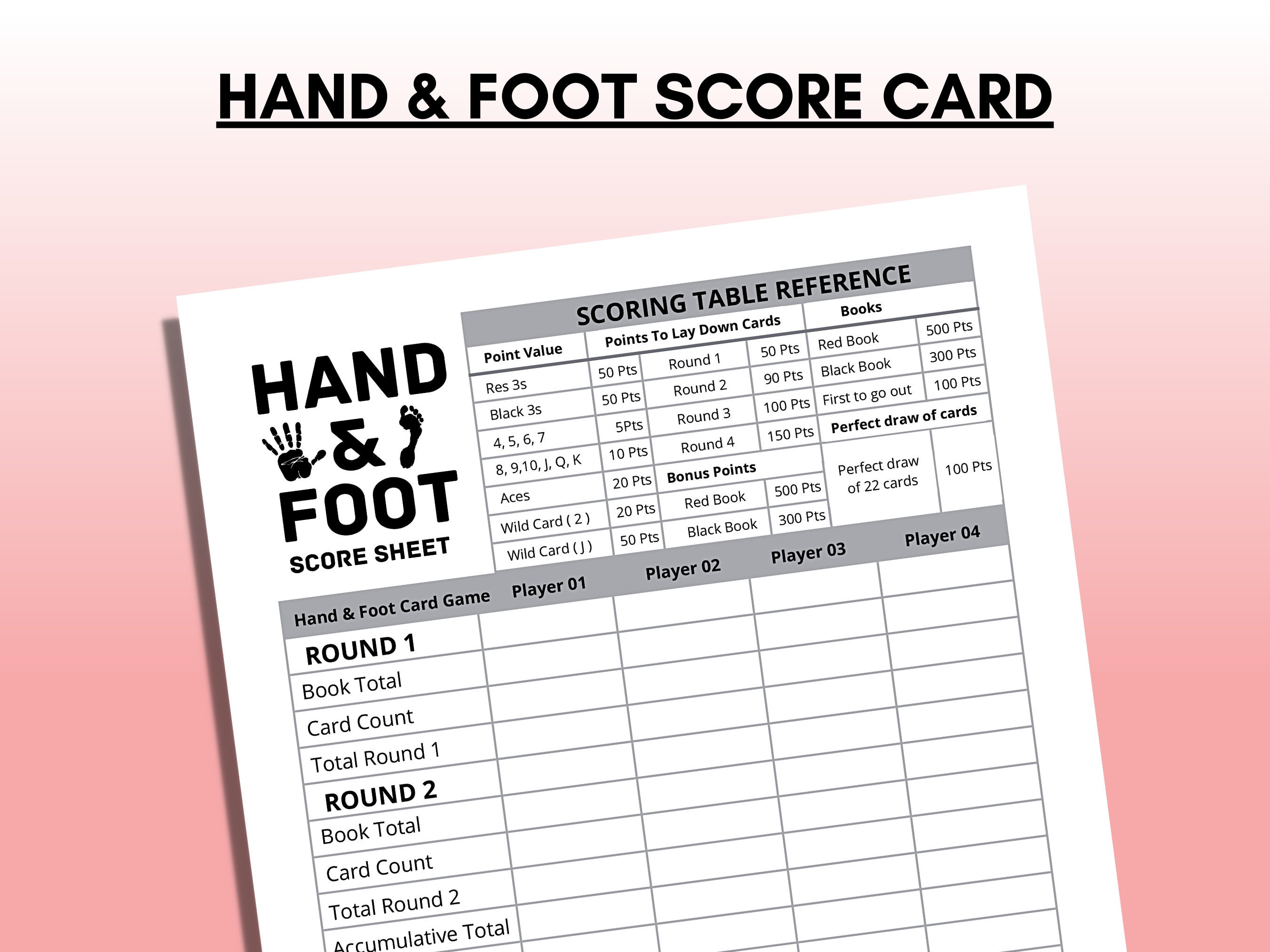 Hand And Foot Score Sheet Hand And Foot Score Card Hand And Foot