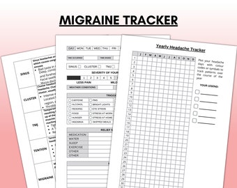 Migraine Tracker Printable, Headache Tracker, Headache Log, Migraine Journal, Pain Log, Headache Trigger Monitor, Instant PDF Download , A4