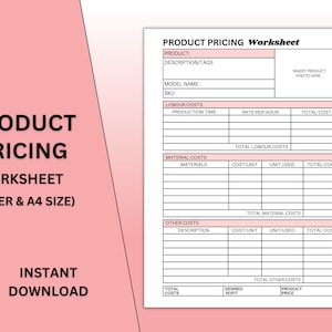 Product Pricing Printable Bundle, Product Price Calculator, Business Costs, Product Pricing Worksheet, Planner Insert, A4, A5, Letter
