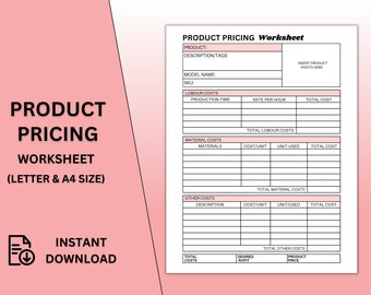 Product Pricing Worksheet Bundle, Business Costs Calculator (PDF Pattern)