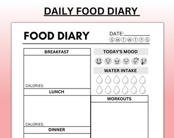 Daily Food Diary, Calorie Tracker, A4 A5 Letter (PDF)