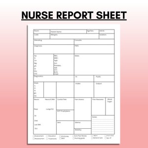 Nurse Report Sheet, Brain sheets for nurses, Nurse Report Shifts, Patient Assessment, ICU Nurse, Instant PDF Download A4-LETTER
