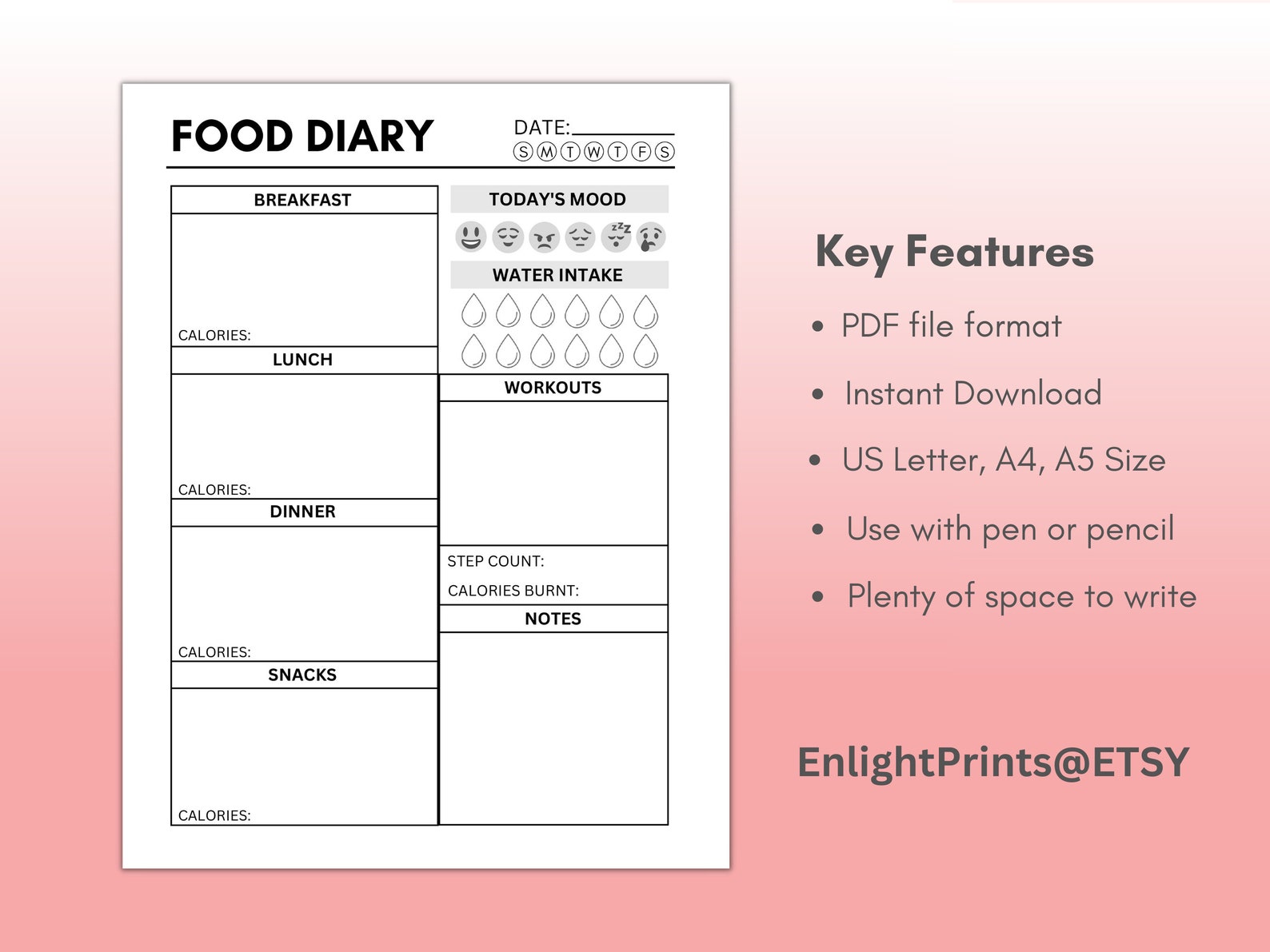 Daily Food Tracker Daily Food Journal Minimalist Daily Calorie Daily Food Tracker Daily Food Journal Minimalist Daily Calorie