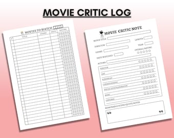 Movie Critic Log Printable, Movies to Watch List - Movie
