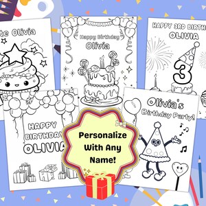 Personalized Birthday Coloring Pages for Kids Custom Name Birthday Kids Activity Sheets -Set of 5 Birthday Party Customized Coloring  pages