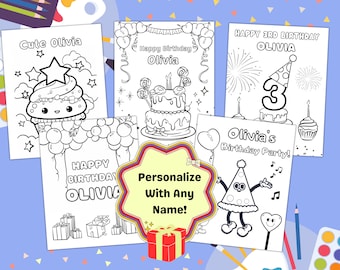 Personalized Birthday Coloring Pages – Kids Party Activity (Digital Download)
