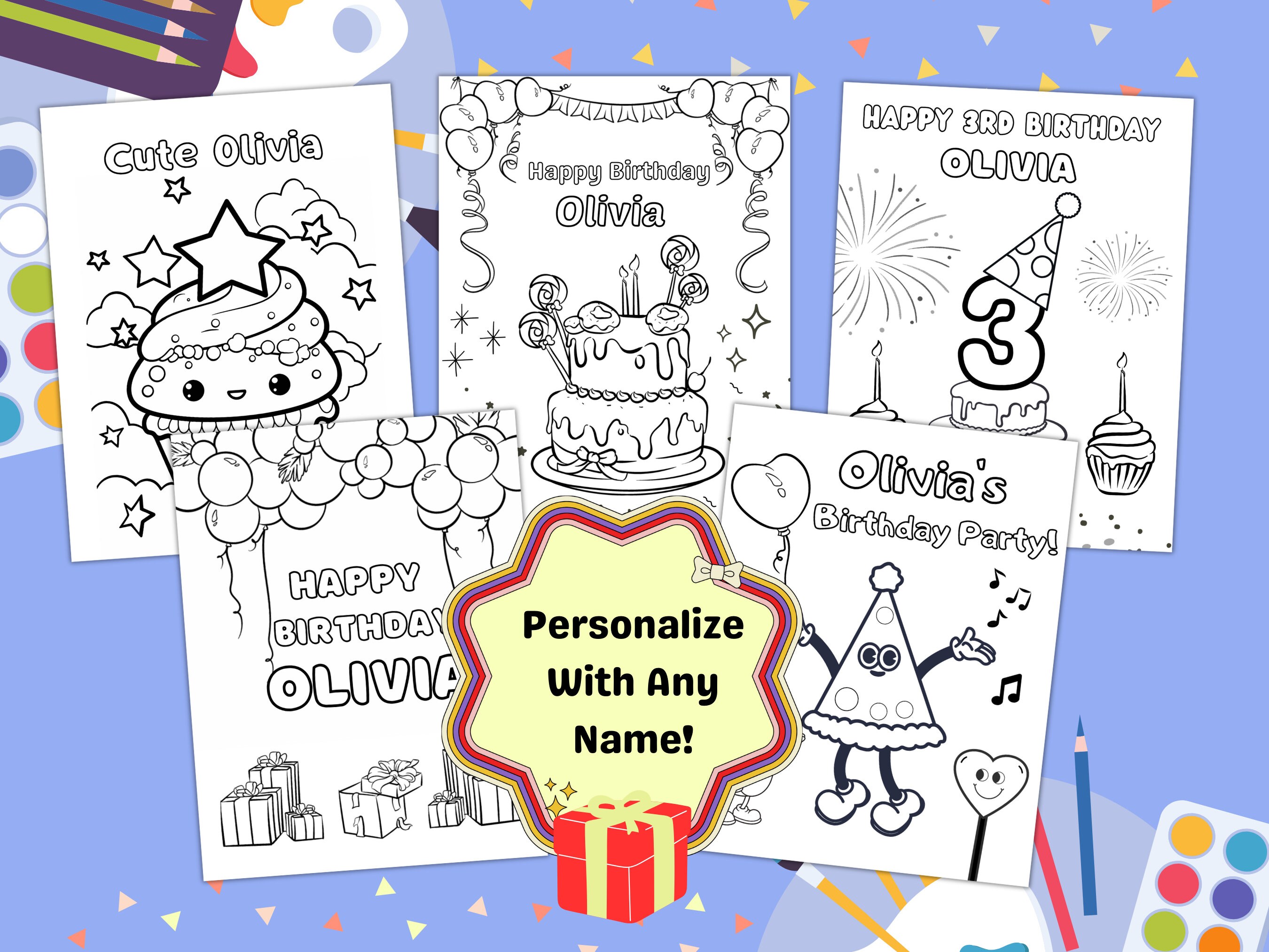 Personalized Birthday Coloring Pages for Kids Custom Name Birthday Kids ...