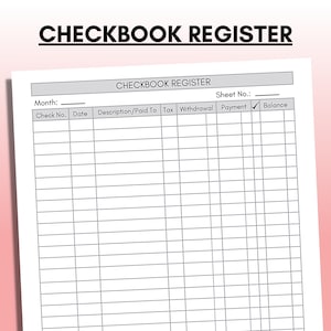 Rejestr czeków do druku, Rejestr czeków do druku, Wkładka do planisty finansowego, Natychmiastowe pobieranie listu w formacie PDF, Format A4