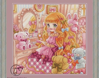 TopStitch Counted Cross Stitch Kit Modern Embroider Kit DIY Handmade Needlework Kit Unprinted Canvas Wall Decor Needlepoint - Bear Princess