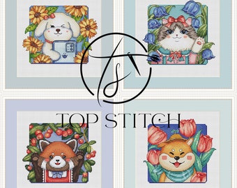 TopStitch Counted Cross Stitch Kit Modern Embroider Kit DIY Handmade Needlework Kit Unprinted Canvas Wall Decor Needlepoint  -  Animal Party