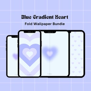 Blue Gradient Heart Fold Wallpaper Bundle | Phone Home Screen Lock Screen Background | Cute Kawaii