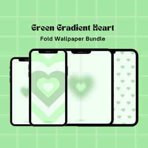 Green Gradient Heart Fold Wallpaper Bundle | Phone Home Screen Lock Screen Background | Cute Kawaii