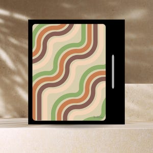 May include: A digital planner cover with a retro design featuring wavy lines in shades of brown, green, and orange on a cream background. The text "Nollox" is in the bottom right corner.