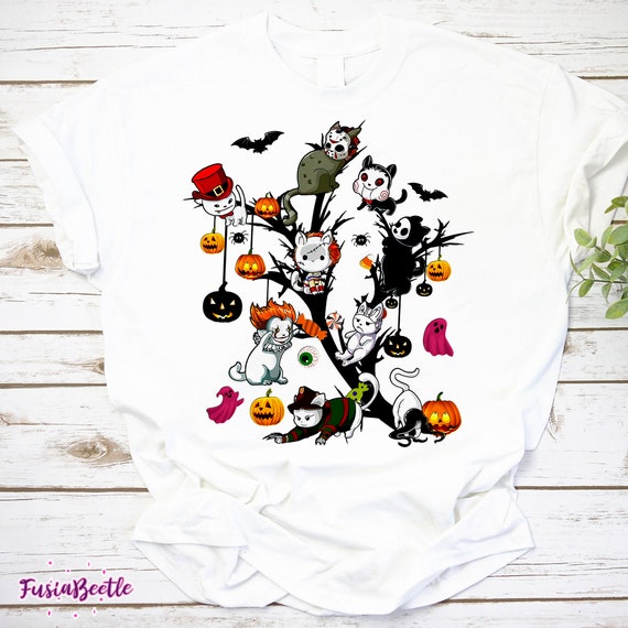 Horror Movies Cat Character Pumpkin Tree Funny Halloween Vintage T-Shirt,  Horror Movie Shirt, Scary Halloween Shirt, Cat Movie Shirt