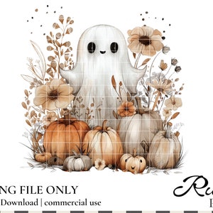Halloween PNG, Spooky Ghost, Autumn sublimation design, Fall PNG, Pumpkins, leaves PNG, Watercolor Sublimation, Instant download, Ghouls