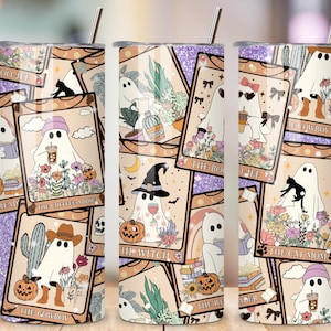 Sarcastic Tarot Cards Tumbler Wrap, Witchy Ghost Glitter 20oz Skinny Straight Tumbler Wrap Sublimation Design, Funny Tumbler PNG Download