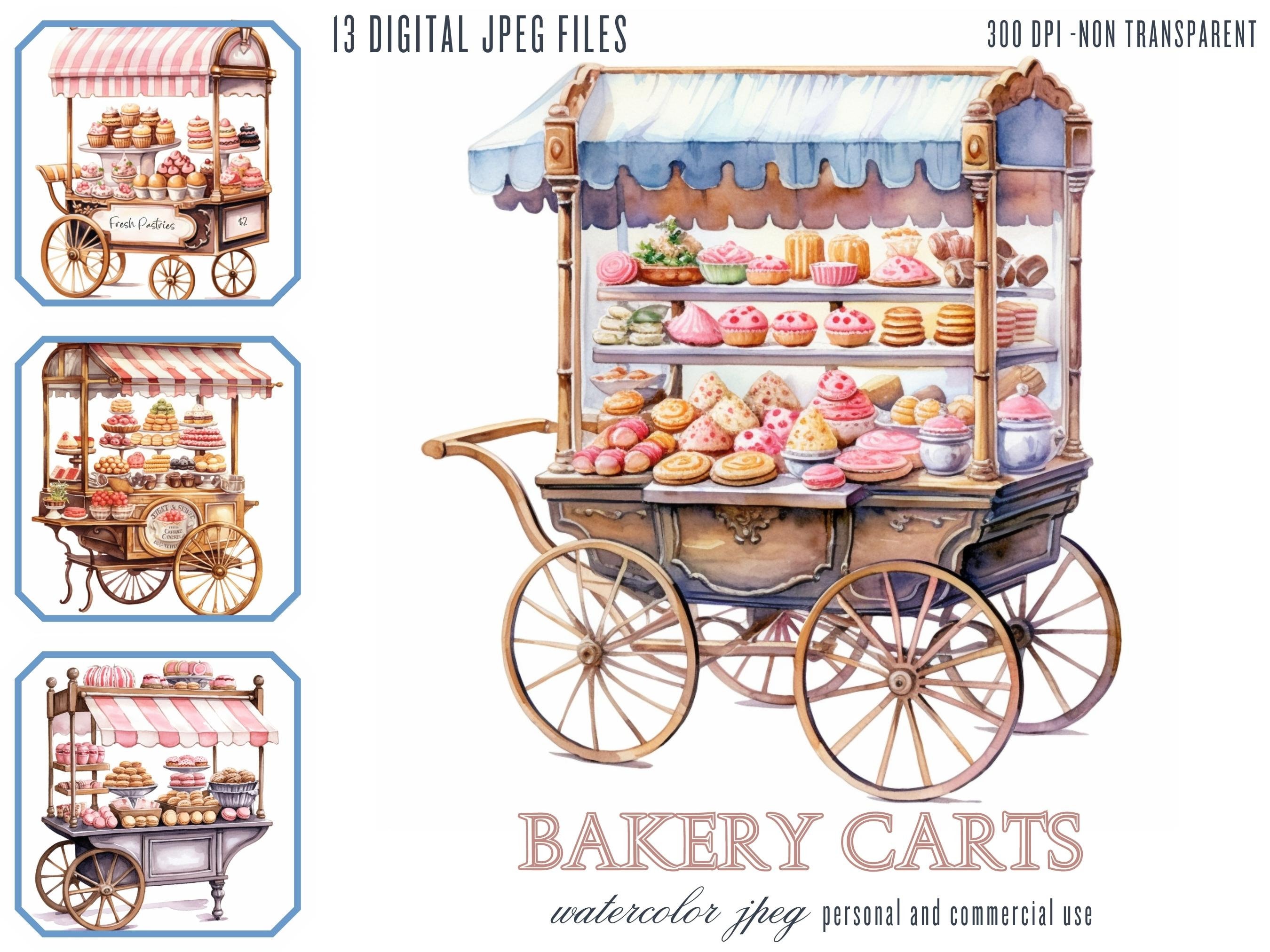 Bakery Cart Shop Clipart, Paris Cafe Clipart, Watercolor Bakery Shop
