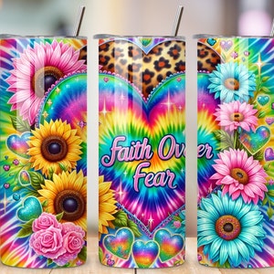 Faith Over Fear: Inspirational Christian Bible Jesus - 20oz Tumbler Seamless Wrap, High-Quality PNG Digital Design for Spiritual Empowerment