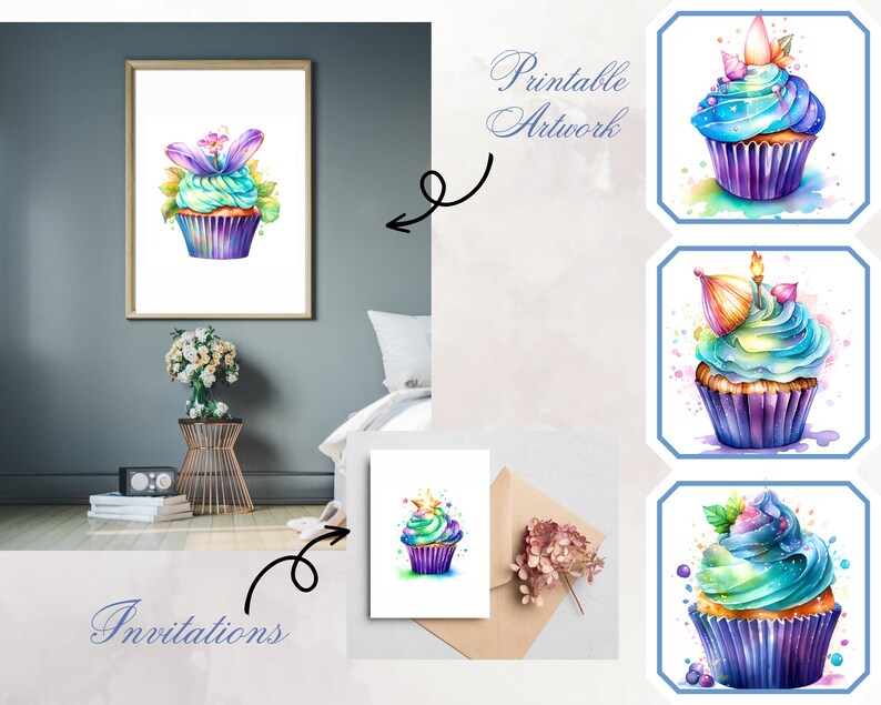 Magical Cupcakes Clipart Watercolor Fairy Cupcake Digital - Etsy
