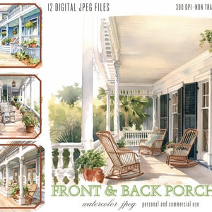 Voor- en achterporches Digital art pack Illustratiebundel, Southern Porch JPG-bestanden voor commercieel gebruik, Junk Journals, Sublimation POD