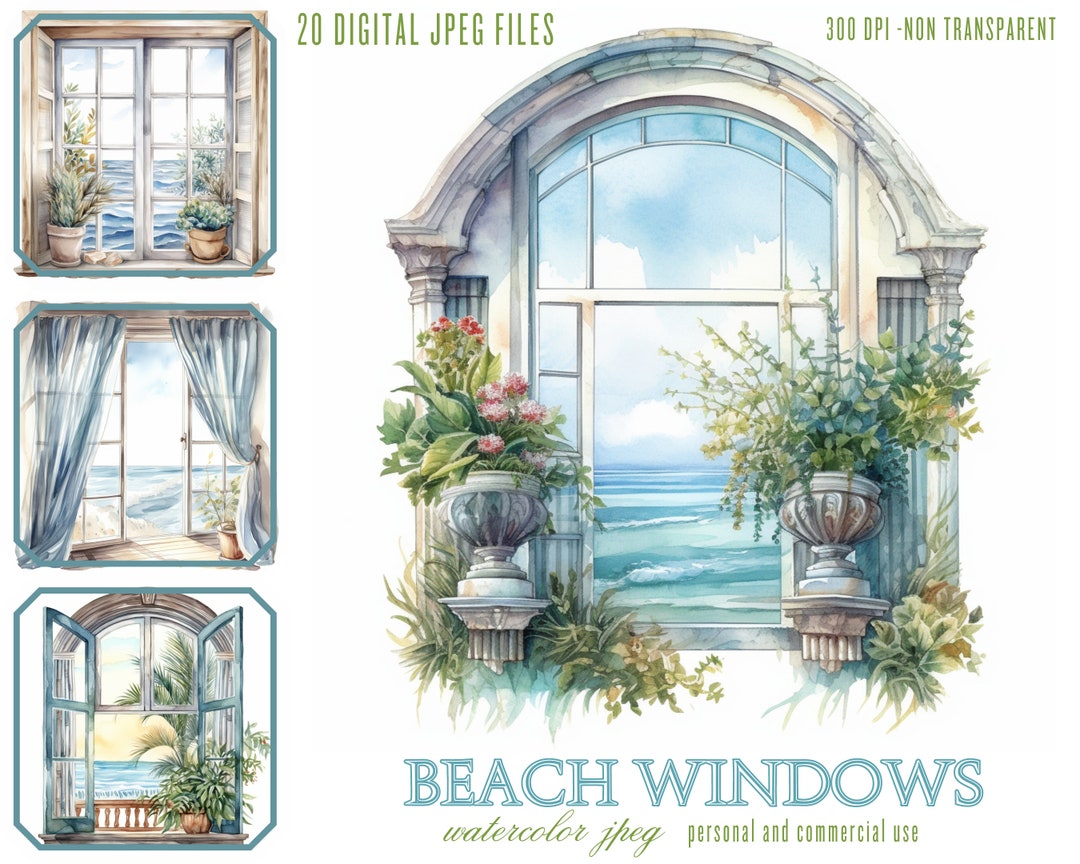 Beach Windows Digital Art Illustration Bundle, Window With an Ocean ...