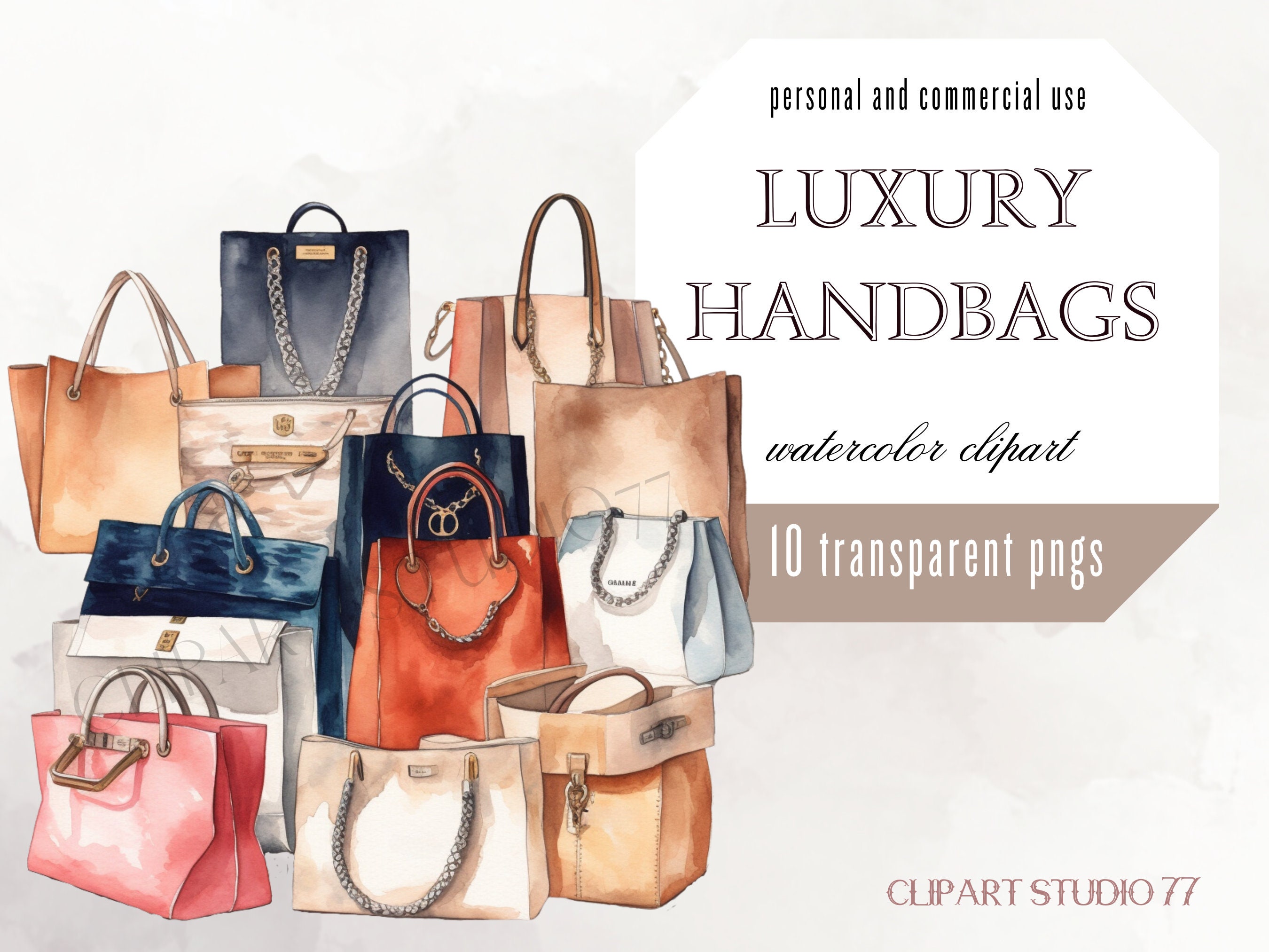 Watercolor Luxury Handbags Clipart Bag Clipart Fashion Clipart Etsy