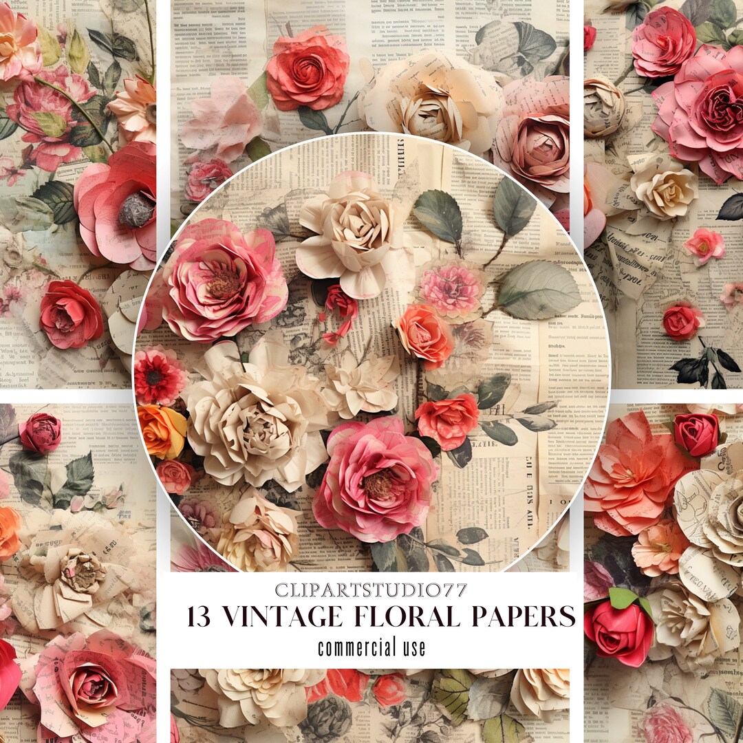 Vintage Shabby Chic Pink Roses Junk Journal Pages, Printable Digital ...