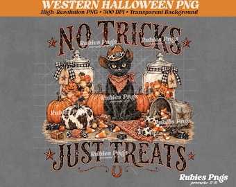 Western Halloween Black Cat PNG, Trick or Treat Sublimation Design