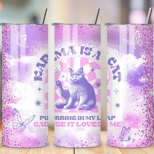 Vintage Eras Tour 20 oz Skinny Tumbler Sublimation Design Digital Download PNG Instant Digital Only, Swifties, purple glitter karma cat