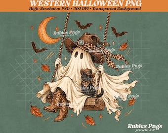 Swinging Ghost Country Girl Halloween PNG Sublimation Design