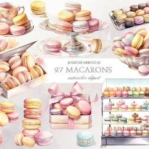 Französische Rosa Macarons Clipart Aquarell Macaron PNG, Dessert Clipart, Lebensmittel Clipart, Kawaii Clipart, Bäckerei Clipart Bundle für print POD