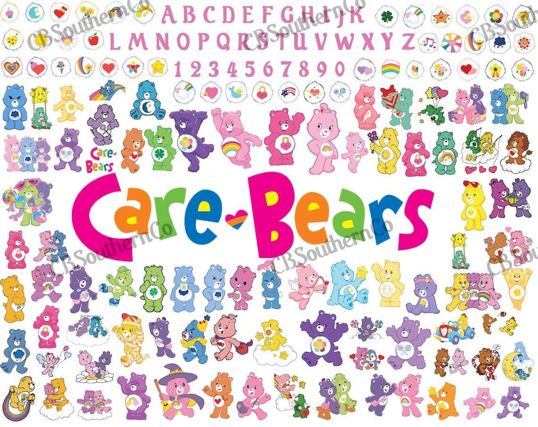 Retro Care Bear 123 Png Bundle, Care Bears Png, Care Bear Font, Cartoon