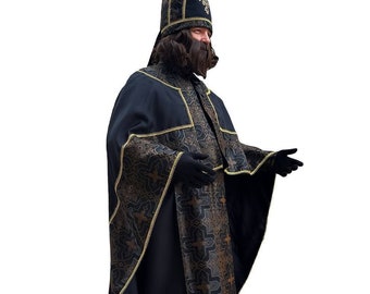 Black Bishop robe Handmade costume set for Cosplay Halloween theme party black Papa robe