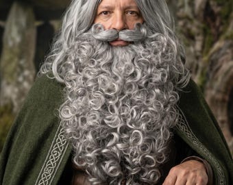 Grey Wizard Beard Wig Set | Gandalf Merlin Druid Sorcerer Costume Prop