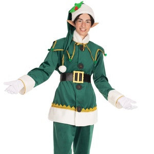 PL Traje de elfo navideño clásico para niño, terciopelo verde, kit de disfraz profesional de elfo para un animador de elfo para una fiesta navideña, residencia de Papá Noel