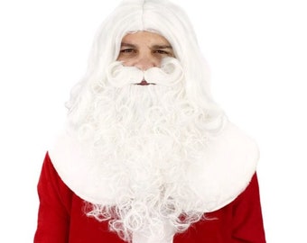 Santa Beard and Wig Set Snowy White S handmade accessory for a professional entertainer for a Christmas party, cosplay event and theme party